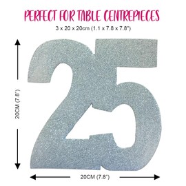 Number 25 Glitter Table Decoration Silver | Party Centrepiece | Milestone Age Birthday Decoration | Party Keepsake | Pack of 1 | 20cm | H110
