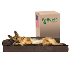 Furhaven Orthopedic Dog Bed for Large Dogs w/ Removable Bolsters & Washable Cover, For Dogs Up to 95 lbs - Plush & Velvet L Shaped Chaise - Sable Brown, Jumbo/XL