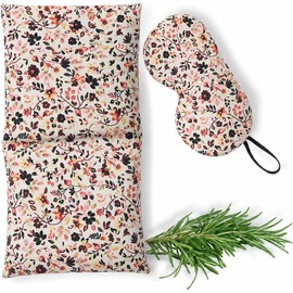 Cojín Terapéutico Herbal y Antifaz Compresas Calientes Terapéuticas de Semillas y Romero, Set 2 Piezas (Flores Claras)