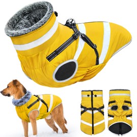 Oslueidy Waterproof Dog Coats, Winter Warm Dog Jackets, Reflective Pet Clothing, Dog Cold Weather Coats, Cosy Snow Suit, Jacket, Vest for Small, Medium, Large Dogs (Yellow, 6XL)
