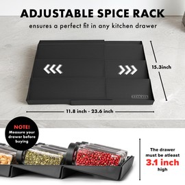 EDELHAUS Spice Drawer Organizer - Expandable Spice Rack for Drawer, Black Seasoning Organizer for Drawer Spice Organizer, Spice Organization Seasoning rack insert for Cabinet (Jars Not Included)