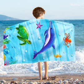 Kids Beach Towel - Dolphin Beach Towel 30”x 60”Large Swim Towel Big Swimming Towel for Adults Lightweight Pool Towel Polyester Shower Towel Boys Ocean Bluey Beach Towel Sea Turtle Beach Towel