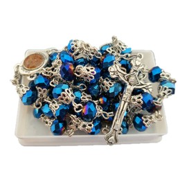 Unique Deep Dark Blue Rose Shaped Crystal Rosary