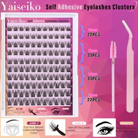 Yaiseiko Self Adhesive Eyelashes Clusters Kit Lash Clusters DIY Eyelashes Pre Glued Lashes Extensions No Glue Needed lash Clusters D Curl Individual Lashes(A02,10-16mm,110Pcs)