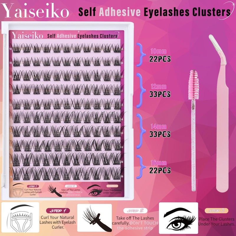 Yaiseiko Self Adhesive Eyelashes Clusters Kit Lash Clusters DIY Eyelashes