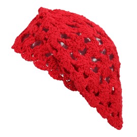ZLYC Women Cotton Slouchy Crochet Beret Handmade Cutout Floral Beanie Hat (Red),One Size
