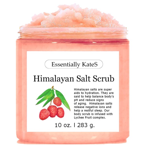 Essentially KateS Himalayan Salt Body & Foot Scrub 10 oz, with Lychee Oil - Fight Skin conditions such as eczema, acne, and psoriasis - Very Deeply Moisturizing - It helps muscles contract and relax