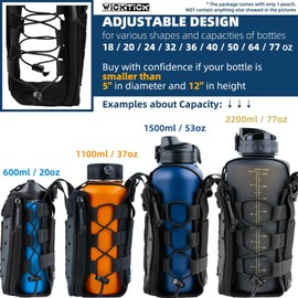 WICKTICK Molle Water Bottle Holder Pouch 16 24 32 40 64 oz - Multi-Purpose Tactical Fuel Bottle Bag, Adjustable Size for Outdoor Activities, Adapted to Backpack/Vest/Belt (Black, Enhanced)