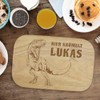 Personalisiertes Frühstücksbrettchen "Dinosaurier" Motiv, Ihr Text mit Laser in Gummibaum