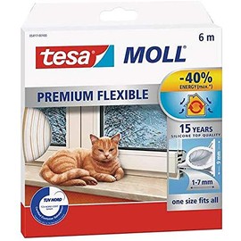 tesamoll Premium Flexible - Selbstklebende Silikondichtung zum Isolieren von Spalten an Fenstern und Türen - Weiß - 6 m x 9 mm x 7 mm