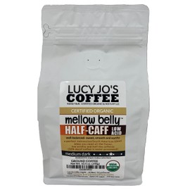 Lucy Jo's Coffee, Organic Mellow Belly Half-Caff Low Acid Blend, Medium Dark, 10.5 oz (Ground)