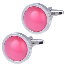 Jonwo Round Opal Stone Cufflinks In Gift Box for Men Women French Shirt Cat Eye Cuff Links for Wedding Business Party (Pink Opal)