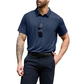 NIASHOT Polo Shirts for Men Short Sleeve Mens T-Shirts Golf Shirts for Men Summer Clothes Work Workout Fishing Collared Golf Polos Navy M