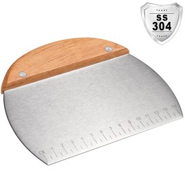 Kichwit 304 Stainless Steel Grill Scraper with Wood Handle, Pizza Dough Cutter, Multi-Purpose, 1 Pack