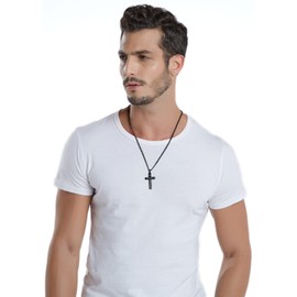 REVEMCN Inspirational Bible Verse Cross Necklace for Men Boys, Stainless Steel Plain Black Silver Cross Pendant Necklace for Men 20-24 Inches Curb Chain Faith Jewelry Gift (Proverbs 4:23 - Silver, 22)