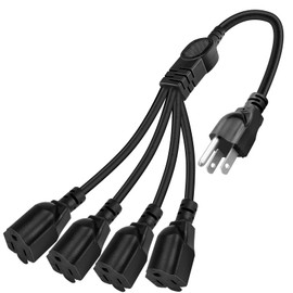 LBSC 3 Prong Outlet Splitter Extension Cord,1-to-4 Indoor Outdoor Extension Cord,20 inch Y-Type Power Splitter,SJT 16AWG,UL Approved for Home Office Appliance,LED Stage Lights and Electronics(Black)