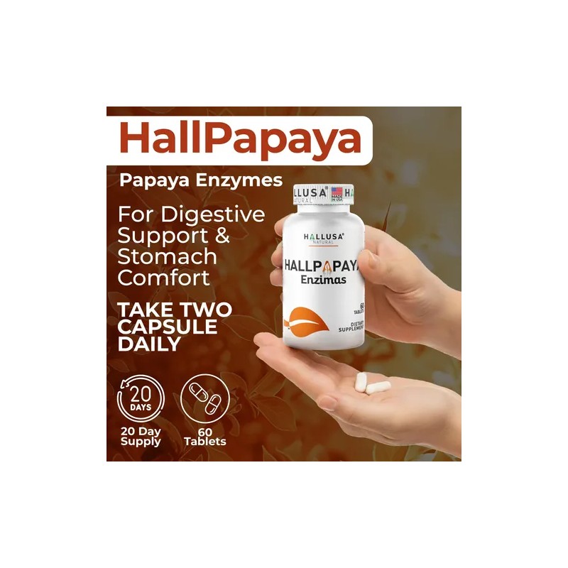Hallusa Papaya Enzyme Enzimas Digestivas 60 Tabletas