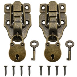 XZW Antique Lock Chest Hasp Latch and Padlock Latch with Screws and Keys for Retro-Style Jewelry Box Retouching and Repair 2PCS Hasp Latches and 2PCS Key Locks (2.32 * 1.58inch)