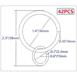 Anillo de cortina con ojales para cortinas de 1.7 pulgadas para ganchos de panel, diámetro interior de 1.4 pulgadas, se adapta a barras de hasta 1.2 pulgadas (42 piezas, níquel satinado)