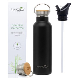 Isolierflasche aus Edelstahl, 750 ml, Thermosflasche, Edelstahl, 2 Stöpsel, Sport-Trinkflasche mit Strohhalm, wiederverwendbar, BPA-frei, wasserdicht, Metallflasche