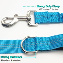 BTINESFUL 8ft Dog Leash with 3 Handles, Triple Handle, Reflective, Shork Absorbing Bungee, Control Safety Training for Large Medium Dogs (Blue)