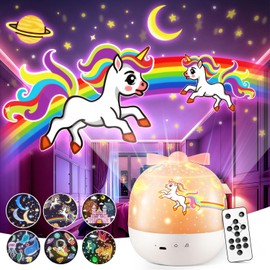 PIKOY Night Light for Kids, 15 Films+15 Lullaby Sound Machine for Kids Baby Shusher, Remote+Rechargeable Unicorn Lamp, 360 °Rotation Princess Night Light Projector Unicorn Gifts for Girls Toys