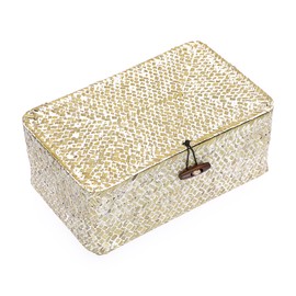 OLegei Storage Basket Wicker Basket with Lid Basket for Shelf Storage Box Table Organiser (White, 26 x 16 x 10 cm)