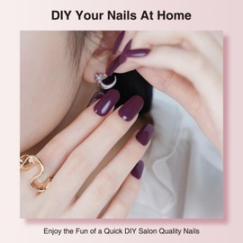 Nelikoo Semi Cured Gel Nail Strips, 20 PCS Gel Nail Stickers Work with UV Light, Gel Nail Wraps, Salon Quality & Easy to Use - Dark Night Purple