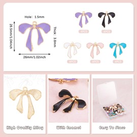 20 Pcs Enamel Bowknot Charms Colorful Bow Pendants Bowknot Bracelet Charms Romantic Favors Little Pendants for Women Earring Necklace Jewelry Making Keychain Crafts Supplies