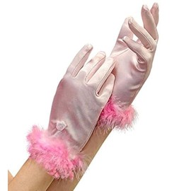 Widmann 34322 – Satin Gloves for Children, with Marabou Feathers, Pink, Princess Costume, Accessory, Theme Party, Carnival
