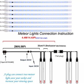 String Lights with UK Plug, Meteor Shower Rain Lights, 30CM 8 Tubes Falling Rain Drop Lights, Waterproof Christmas Icicle Lights for Weddings Party Xmas Tree Outdoor Garden Decoration (Yellow)