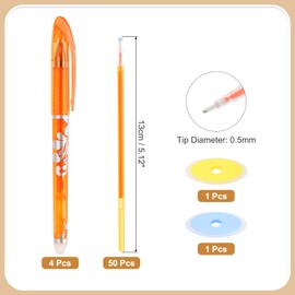 PATIKIL 4Pcs Erasable Gel Pens with 50 Refills & 2 Erasers, 0.5mm Heat Erasable Pens for Fabric Orange Ink Fabric Marking Pen for Sewing Quilting Planner Writing