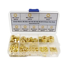 HVAZI 195PCS Metric M2 M2.5 M3 M4 M5 M6 M8 M10 Brass Hex Nuts Assortment Kit
