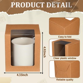 Yungyan 50 Pack Mugs Gift Boxes Transparent Gift Packaging Box for Blanks Sublimation Coffee Mugs 11oz 12oz 15oz Ceramic Blank Coffee Mugs Gift Wrapping(Kraft Color)