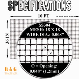 R & G HOME AND YARD R & G HOME AND YARD Black 36" X 10' Stainless Steel 304 Pet Proof Screen Mesh, 18 Mesh, 0.008" Diameter Wire