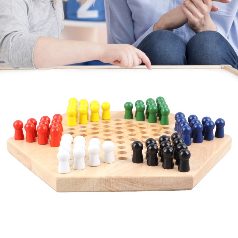 Chinese Checkers Set With Multiple Chess Pieces Wooden Board Interactive