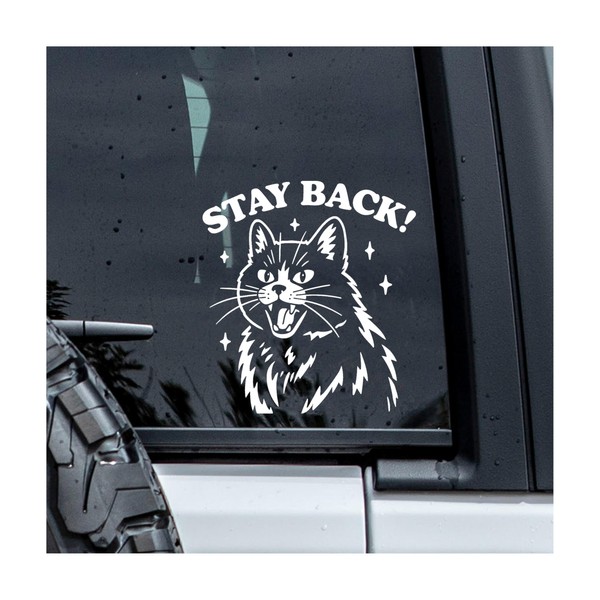 MYMKO Stay Back Decal, Angry Cat Car Window Decals, 6