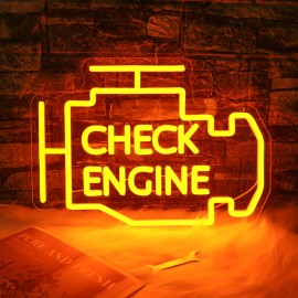 Check Engine Neon Light Sign, Garage LED Light Decor, Dimmable USB Neon Sign