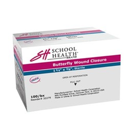 School Health - Adhesive Bandages, Medium Butterfly, 1-3/4" x 3/8" 100/Box, Comfortable Form-Fitting Protection & Wound Care for Cuts and Scrapes