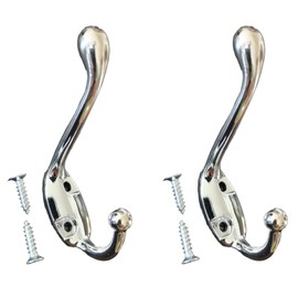 Adirect Robe Hook Strong Hight Quality Aluminum Alloy Hanger Hooks with Screw use in Back Door Kitchen Wall Mounted Bathroom Hanging Coat Clother Towel Hat Key Scarf Bag Cap 1 Pack of 2 (2, Chrome)