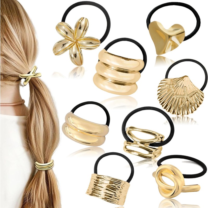 8 Pcs ligas para cabello de Metal,Elásticas Diademas Doradas Metal