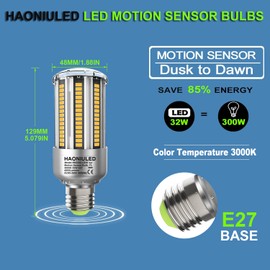 Automatisch ein/aus, 32W E27 LED Lampe mit Bewegungsmelder und Dämmerungssensor, Ersetzt 300W Halogenlampe, 4500lm 3000K Warmweiß Glühbirnen, Abstrahlwinkel 360°,Nicht Dimmbar, 2er Pack