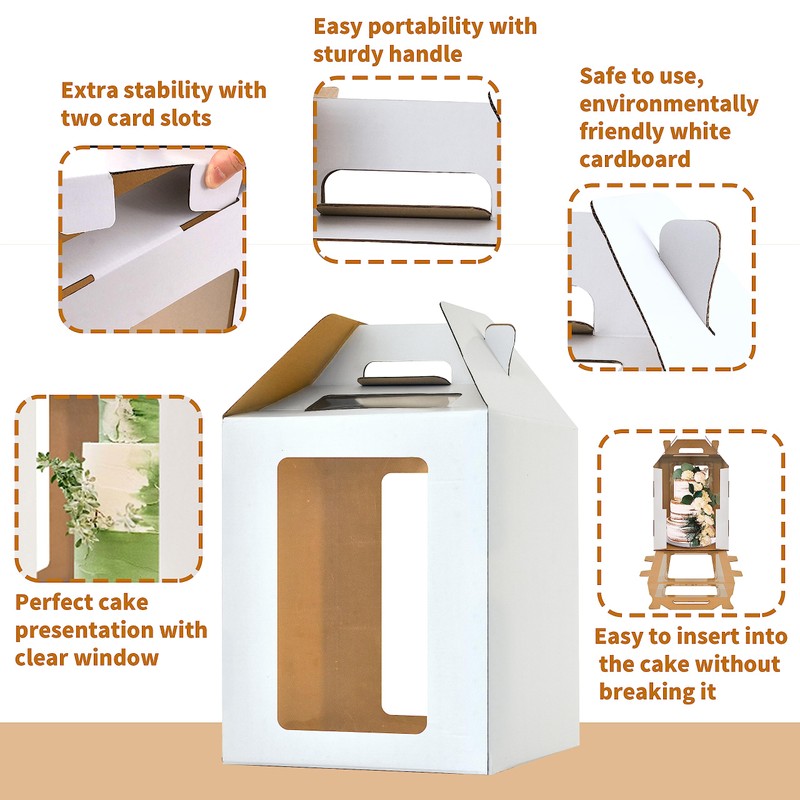 Hzzycaxli 12x12x14 Inch Tall Cake Boxes with windows,10in 12in Tall