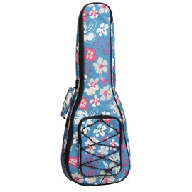 Longteam Print Ukulele Case 10mm Sponge Portable Waterproof Ukuleles bag Cover Uke gig bag with Accessory Storage Pocket (26 In Tenor, Blue Flower)