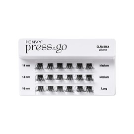 i-ENVY Press&Go Self-Adhesive Eyelashes, No Glue Needed False Eyelash Clusters, Easy Application 1 Step Press-On Lashes, No Damage or Residue (Glam Day Volume)