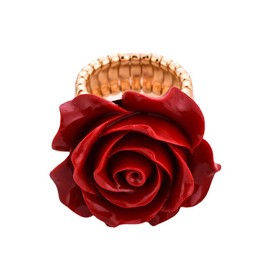 aimiliqi Vintage Rose Statement Ring, Red Flower Design, Gold-Plated Adjustable Band, Zinc Resin, Azurite