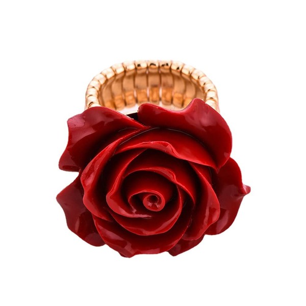 aimiliqi Vintage Rose Statement Ring, Red Flower Design, Gold-Plated Adjustable