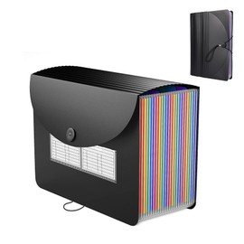 Document Stand, A4 24 Pocket Accordion File, Document Case, Color Filing, Large Capacity, Freestanding, Expandable File, Document Storage Case with Lid, Divided Label, Document Organizer, Classification Storage