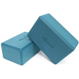 Sol Living Yoga Blocks 2 Pack High Density EVA Foam Yoga Cushion Stretching Pilates Meditation Exercise Equipment Support Deepen Poses Odor Free Non Slip Yoga Accessories - 4" x 6" x 9"- Teal