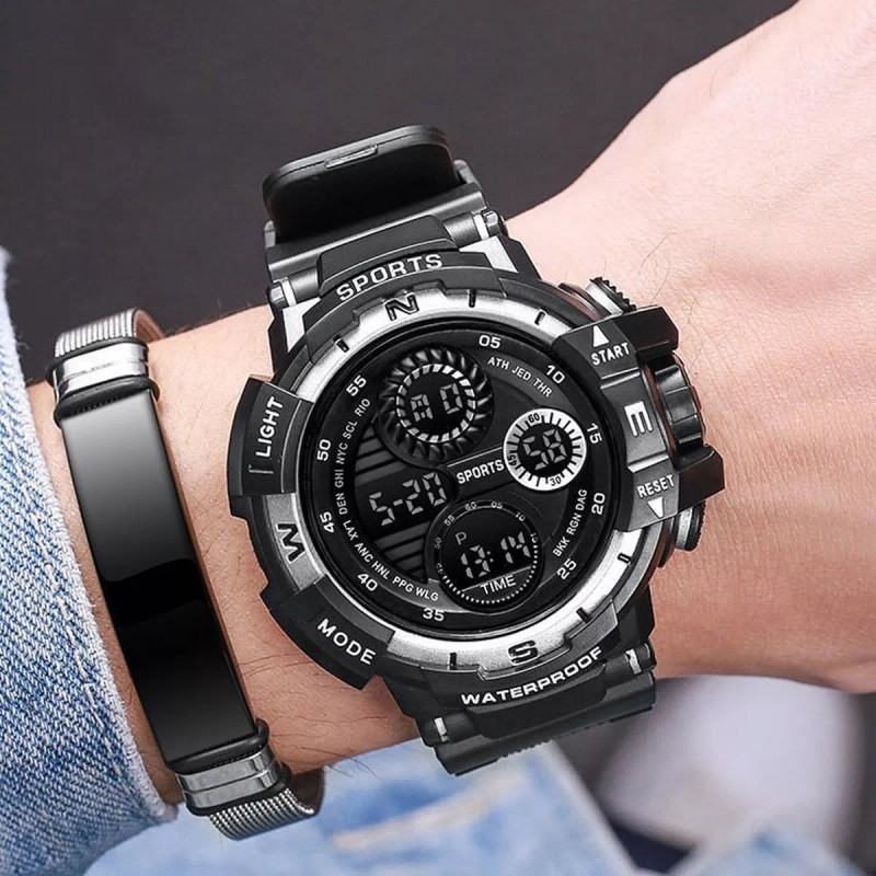CACTUS ARCOIRIS Set Reloj Digital Caballero Relog Deportivo Pulsera Hombre
